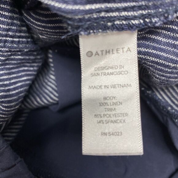 Athleta Women's 6 Navy Striped Drawstring Cabo Linen Straight Leg Pull On Pants - Picture 5 of 5
